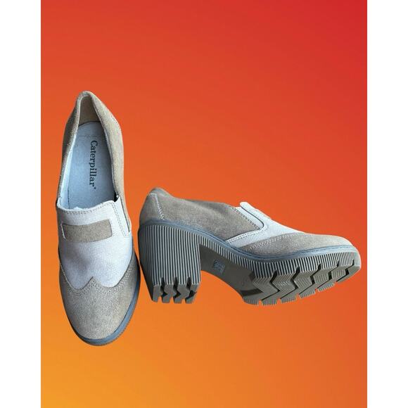 Caterpillar CAT Chunky Platform Y2K Lug Heels Leather Beige Tan Suede Shoes 9 - Picture 3 of 12